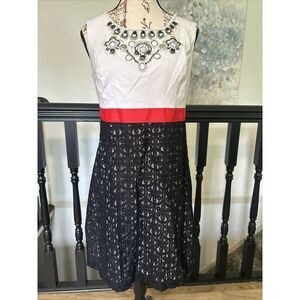 Kensie Sleeveless Sheath Dress L Black White‎ Beaded Formal Elegant Wedding Work